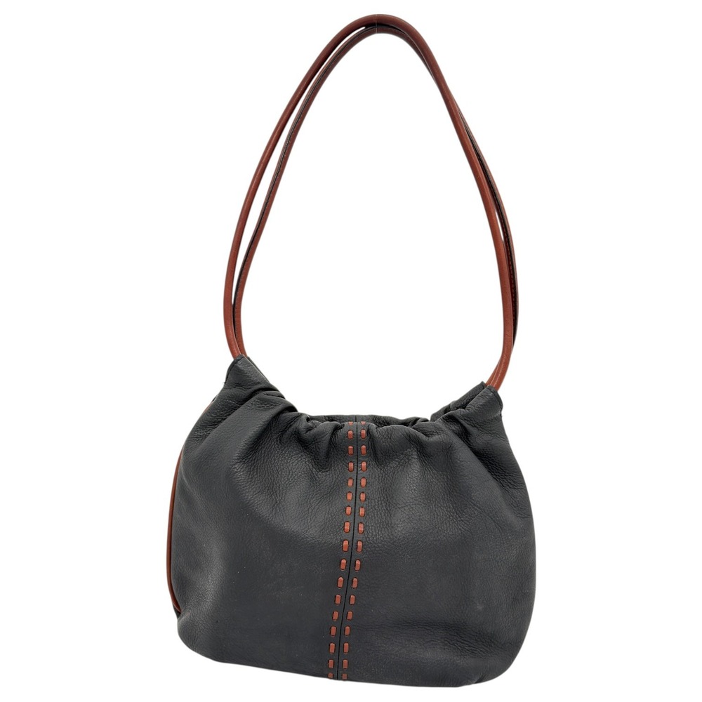 Fossil Black Pebbled Leather Shoulder Bag Brown Strap Y2K‎ Mini Hobo Purse